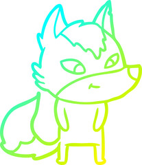 cold gradient line drawing friendly cartoon wolf