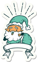 sticker of tattoo style santa claus christmas character with sack