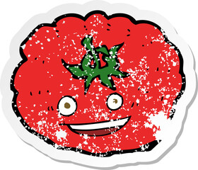 retro distressed sticker of a cartoon tomato