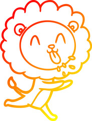 warm gradient line drawing happy cartoon lion