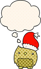 cute christmas owl and thought bubble in comic book style