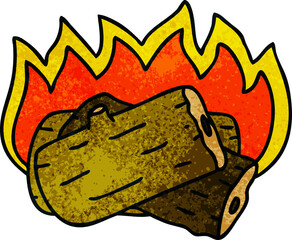 quirky hand drawn cartoon burning log