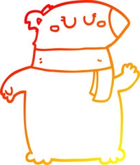 warm gradient line drawing cartoon bear with scarf