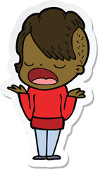 sticker of a cartoon cool hipster girl talking