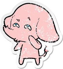distressed sticker of a cartoon elephant remembering