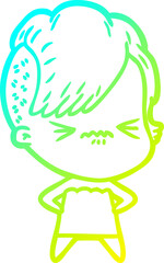 cold gradient line drawing cartoon annoyed hipster girl