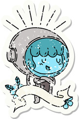 grunge sticker of tattoo style woman in astronaut suit