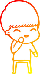 warm gradient line drawing happy cartoon boy