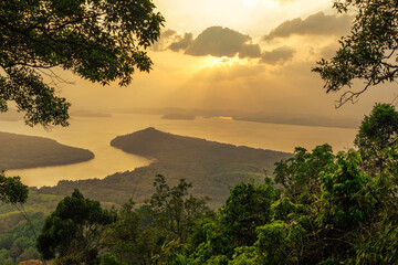 Scenic view(KHAO FA CHI VIEWPOINT) of the surrounding area. There are green trees around. Refreshing atmosphere Can travel throughout the day is not hot. Ranong Province, Thailand