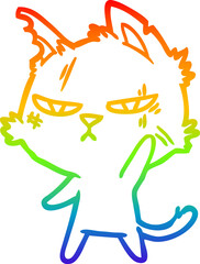 rainbow gradient line drawing tough cartoon cat