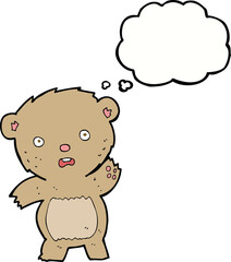 cartoon unhappy teddy bear with thought bubble