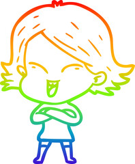 rainbow gradient line drawing happy cartoon girl