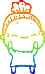 rainbow gradient line drawing cartoon peaceful old woman