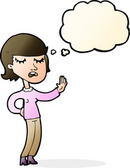 cartoon woman ignoring with thought bubble