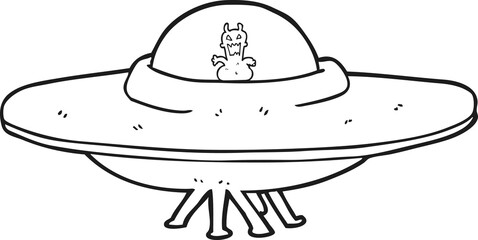black and white cartoon UFO