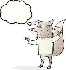 cartoon wolf with thought bubble