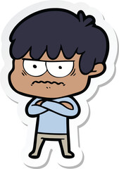 sticker of a annoyed cartoon boy