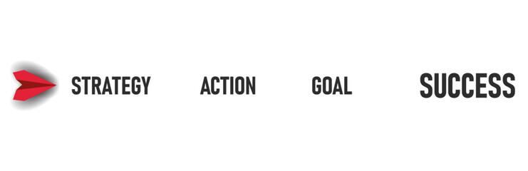 Fly to Success by completing red plane plan, Target action, strategy missions. Project tracking, goal tracking, task completion purpose, idea concept.