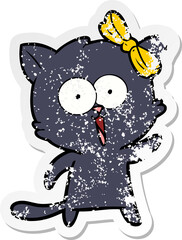 distressed sticker of a cartoon cat