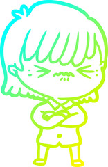 cold gradient line drawing annoyed cartoon girl