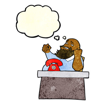 recommend clip art: cartoon arrogant boss man with thought bubble