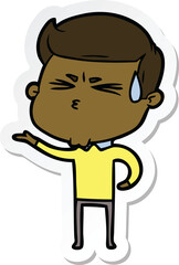 sticker of a cartoon man sweating