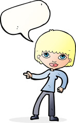 cartoon woman pointing with speech bubble