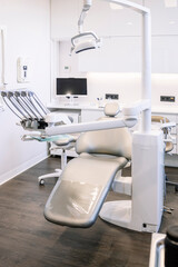 Dentist chair and equipment in dental clinic