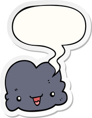 cartoon tiny happy cloud and speech bubble sticker