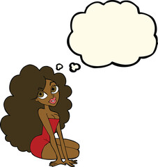 cartoon pretty woman with thought bubble