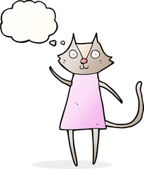 cute cartoon cat waving with thought bubble