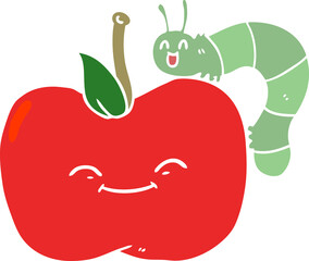 flat color style cartoon apple and bug