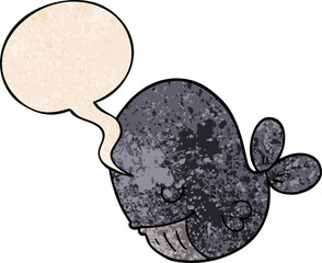 cartoon whale and speech bubble in retro texture style