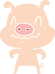 nervous flat color style cartoon pig