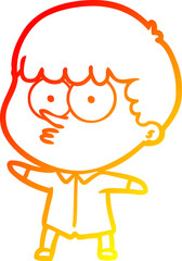 warm gradient line drawing cartoon curious boy