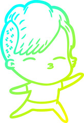 Fototapeta premium cold gradient line drawing cartoon squinting girl