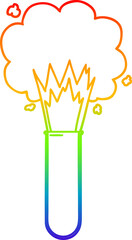 rainbow gradient line drawing cartoon exploding chemicals in test tube