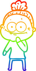 rainbow gradient line drawing cartoon happy old woman