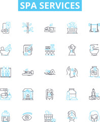 Spa services vector line icons set. Massage, Facial, Pedicure, Manicure, Waxing, Sauna, Scrubs illustration outline concept symbols and signs