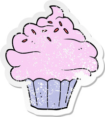 distressed sticker of a cartoon cupcake