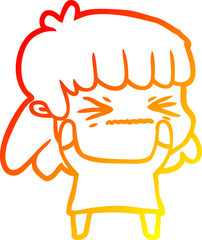 warm gradient line drawing cartoon angry girl