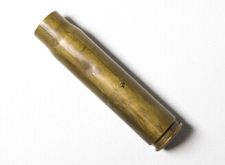 A spitfire 1942 20mm R.H cannon shell world war 2 empty used bullet casing. British aviation warplane ammunition. Iconic british historical history object.