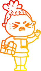 warm gradient line drawing cartoon angry woman