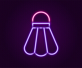 Glowing neon line Badminton shuttlecock icon isolated on black background. Sport equipment. Colorful outline concept. Vector
