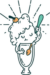 traditional tattoo style ice cream character