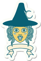 half orc witch character face with banner sticker