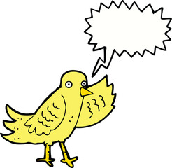 cartoon waving bird with speech bubble