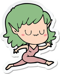 sticker of a happy cartoon elf girl running