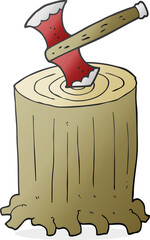 cartoon tree stump and axe