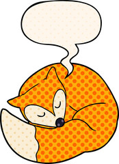 cartoon sleeping fox and speech bubble in comic book style